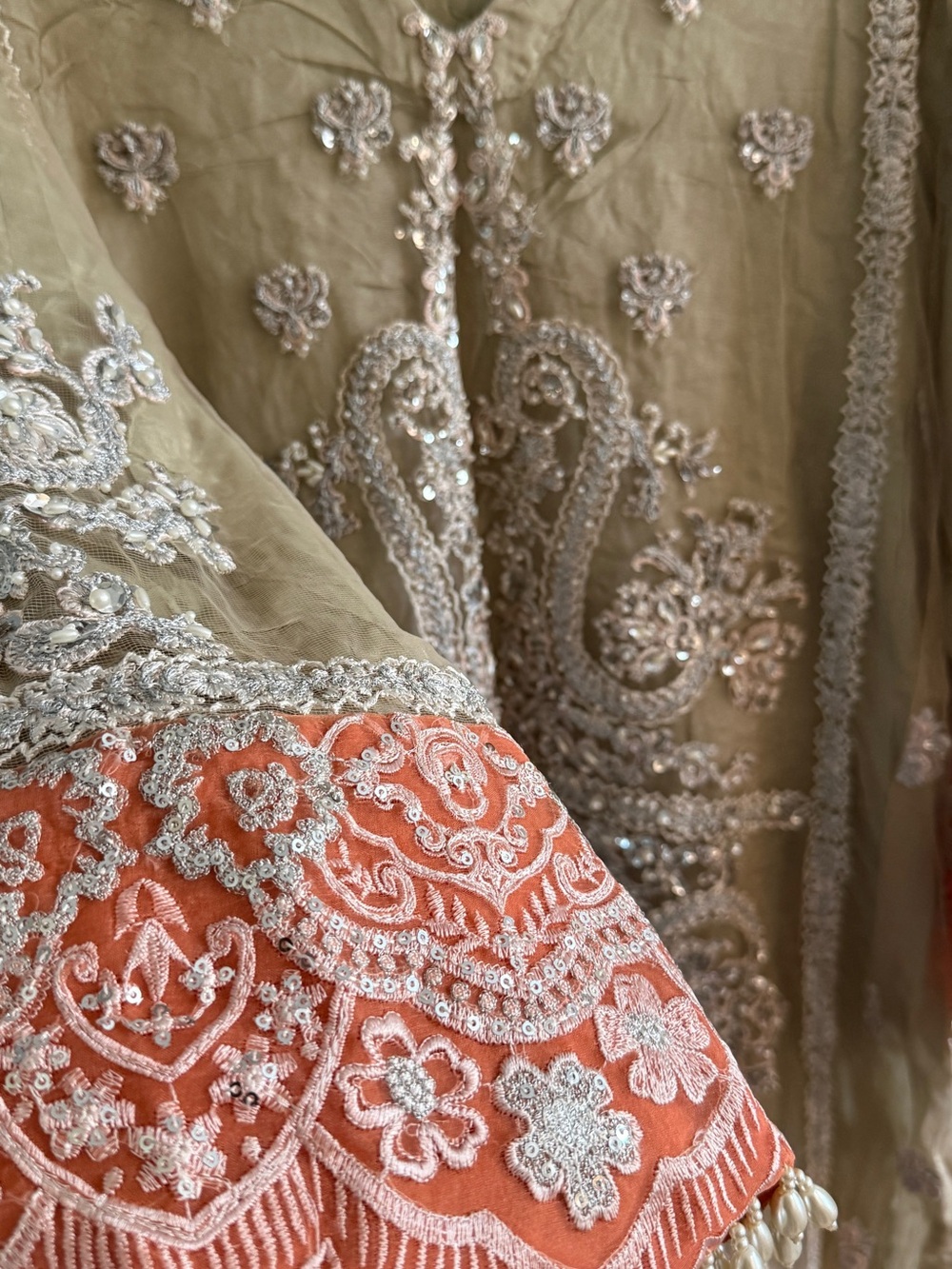 Sana Safinaz Beige 3-Piece Suit, Size XL Crystal & Pearl Embellished - Picture 1 of 17